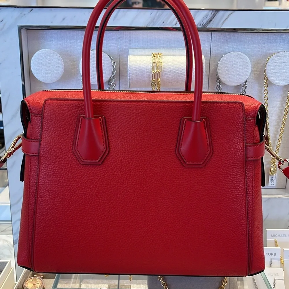 Michael Kors Mercer Medium Top-Zip Belted Satchel Crossbody Purse 
BRIGHT RED
NW - Picture 9 of 16